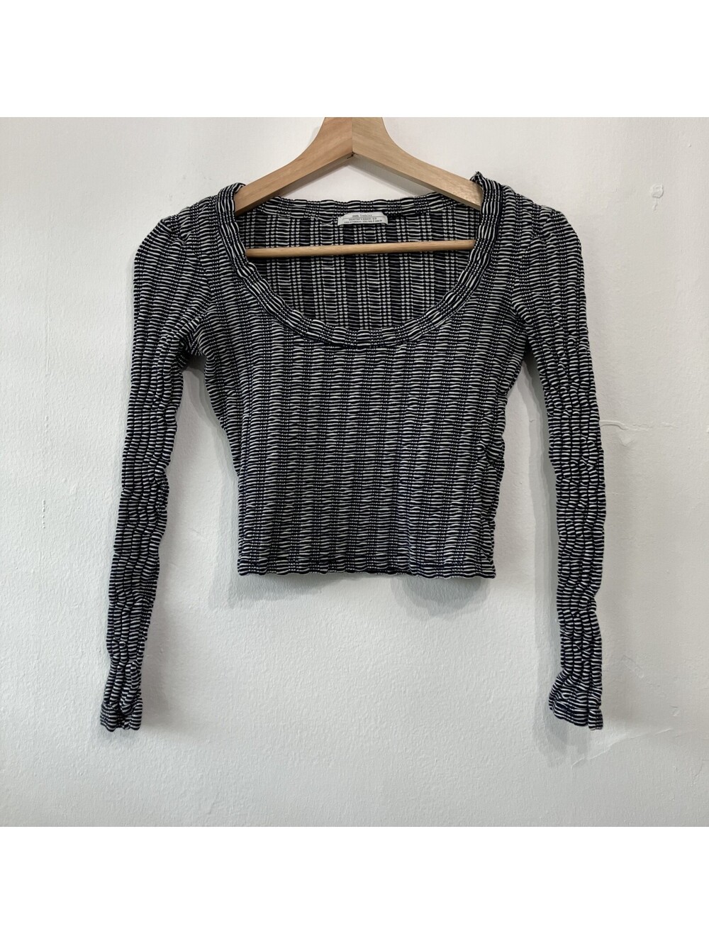 Zara Black White Textured Scoop Neck Crop Going Out Top Boho Whimsigoth Small